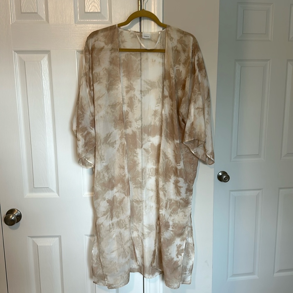 Sonoma Boho Beige White Printed Kimono Lightweight Swim Cover Up
